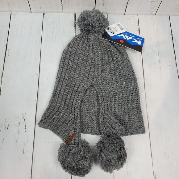 KAVU Cloud Nine Mineral Pom Pom Knit Beanie Winter Warm Grey Speckled NWT - Picture 1 of 5